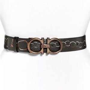 Salvatore Ferragamo Gancini Chain Print Leather Belt